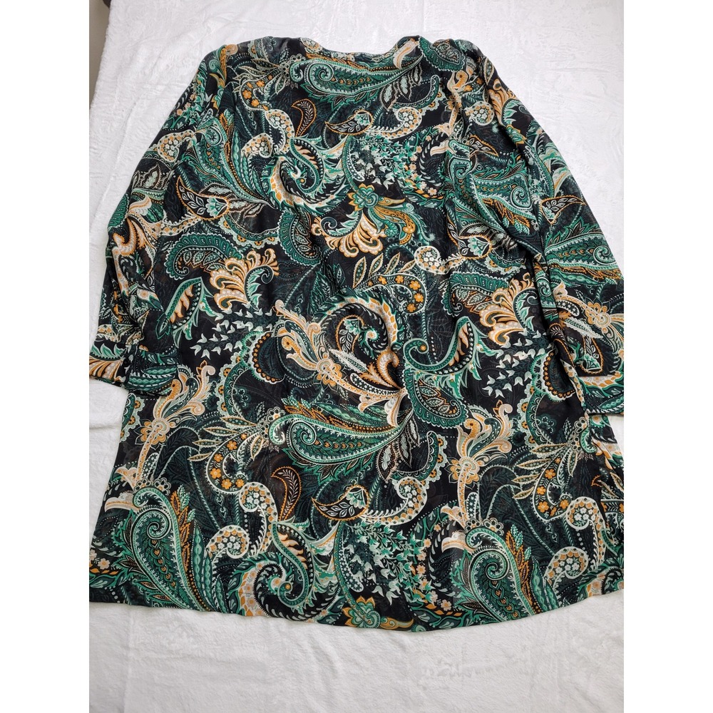 Jessica London Tunic Blouse Women 26W Green Paisley Chiffon Top